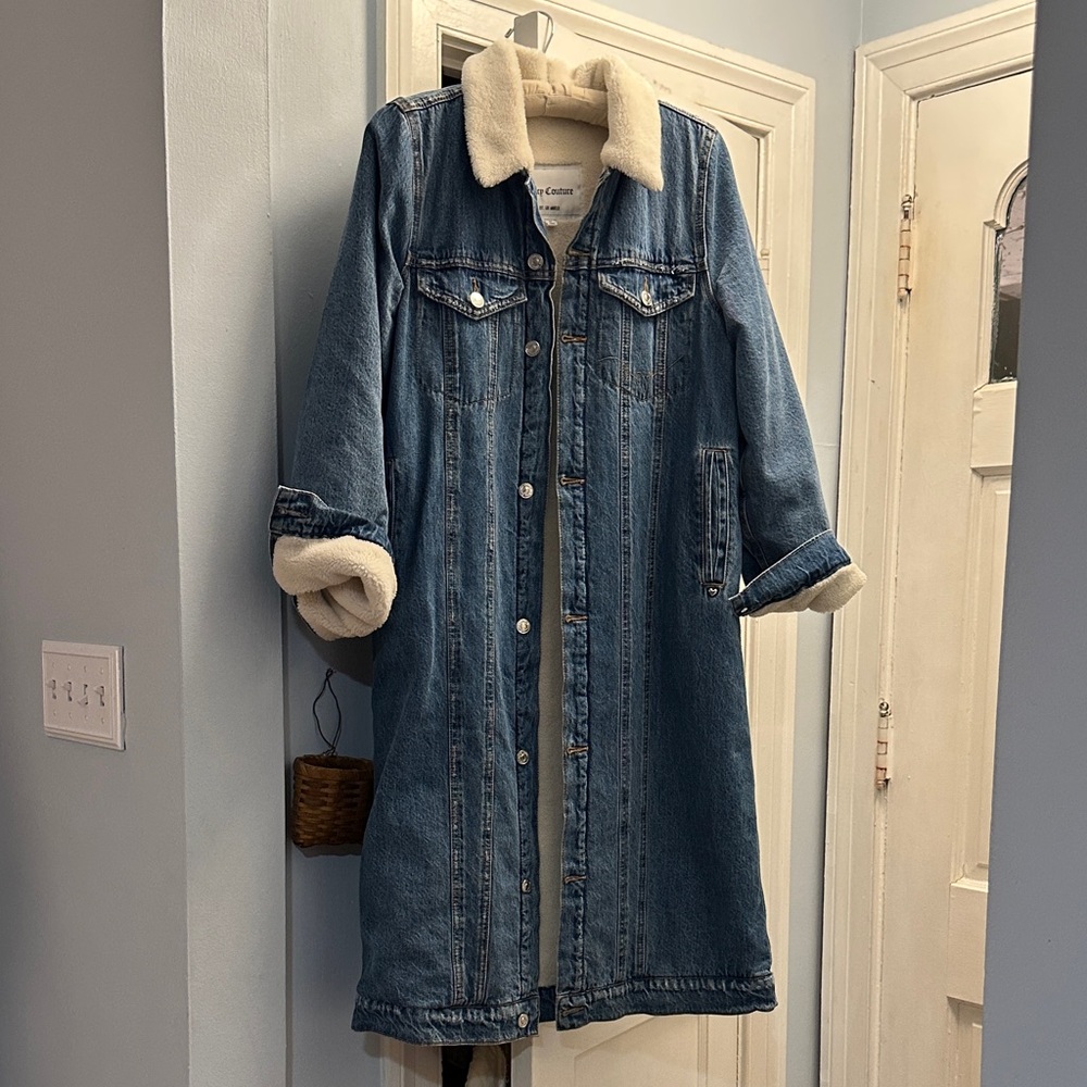 Juicy Couture Blue Denim Coat with Cream Collar